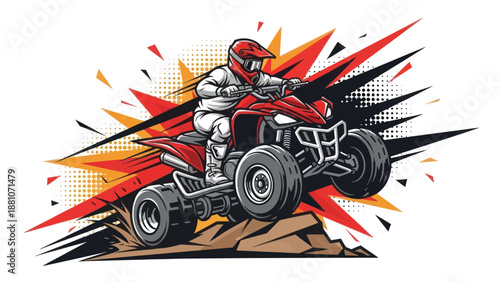 Atv rider in action with dynamic explosion graphic vector illustration