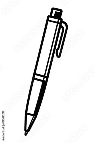 Crisp Black and White Outline Drawing of a Stylish Modern Click Pen Icon – Versatile Writing Instrument Perfect for Office, School, Creative Design, Journaling, and Professional Everyday Use – Simple