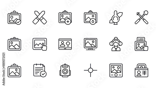 Set of various minimalist icon designs in black and white for websites
