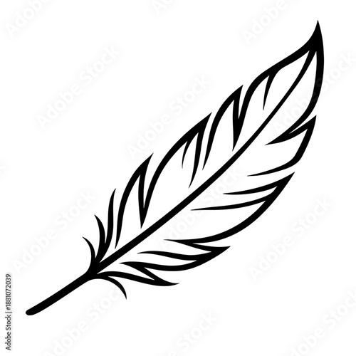 Detailed Bird Feather Vector Icon - Minimalist Black Line Art Illustration for Writing, Literature, and Natural Plume Design