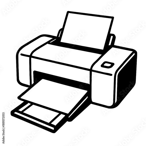 Desktop Inkjet Printer Vector Icon - Minimalist Black Line Art Illustration for Office Equipment, Home Workstations, and Business Hardware Design