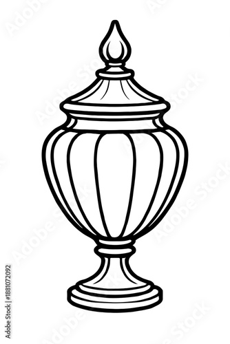 Elegant Lidded Urn Outline Vector Illustration for Coloring Pages, Home Decor, and Vintage Design Projects. This Ornate Pedestal Jar Features a Decorative Finial Top and Fluted Body, Perfect as a Clas