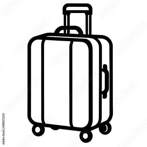 Hard-Shell Rolling Suitcase Vector Icon - Minimalist Black Line Art Illustration for Travel Luggage, Vacation Planning, and Tourism Booking Design