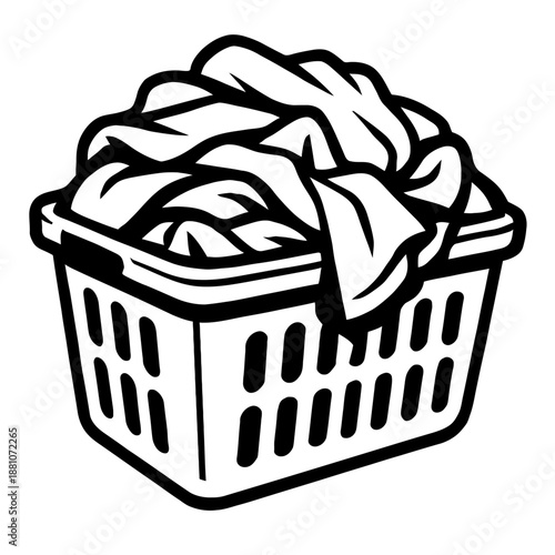 Laundry Basket with Clothes Icon Vector - Minimalist Illustration of a Plastic Hamper Filled with Apparel. 