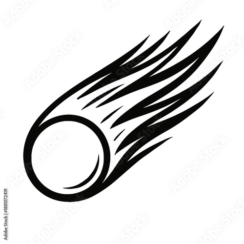 Minimalist Streaking Comet Vector Icon - Bold Black Line Art Illustration for Astronomy, Space Exploration, and Cosmic Nature Design