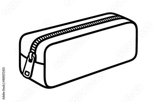 Minimalist Zippered Pouch Vector Icon - Black Line Art Illustration for Pencil Cases, Travel Toiletry Bags, and Organization Design
