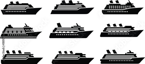 Nine different cruise ship silhouettes show various deck arrangements.