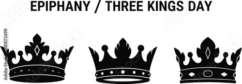 Three ornamental royal crowns are displayed above Epiphany holiday.