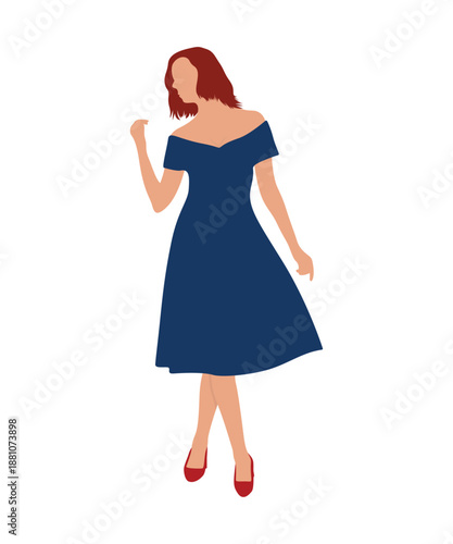 Silhouettes of women vector. Set of woman pointing pose silhouette illustration. girl in red dress