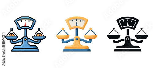 Pixelated, modern, and silhouette scales - variety of balance scale designs