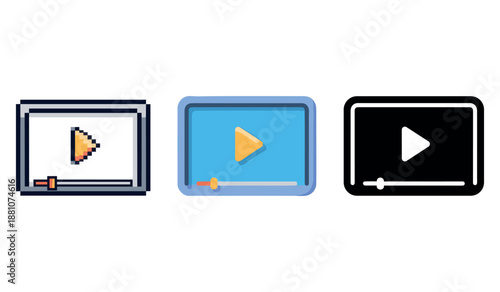 Variety of video player icons with play buttons and progress bars