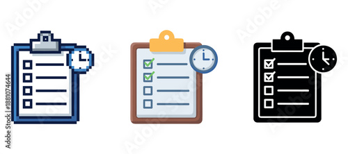 Set of task list icons with clock symbol for time management