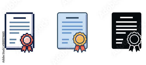Document icons with ribbons indicating certification or recognition