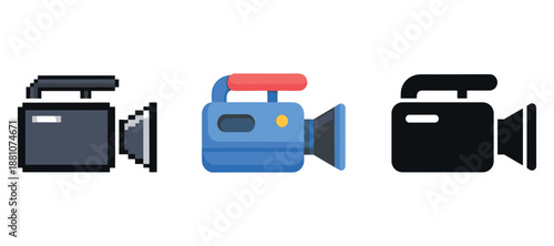 Vintage pixel, modern flat, minimal icon: evolution of video camera design