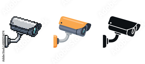 Pixelated, modern, and silhouette security cameras: design variations