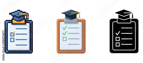 Graduation cap icon with checklist on clipboard for academic planning