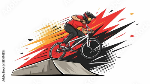 Bmx rider performing stunt on ramp illustration vector design