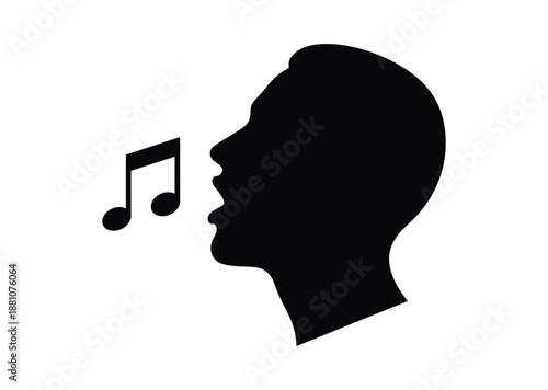 A man singing with a musical note coming out of his mouth