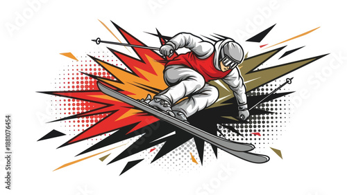 Dynamic skiing illustration freestyle action sport design on white background