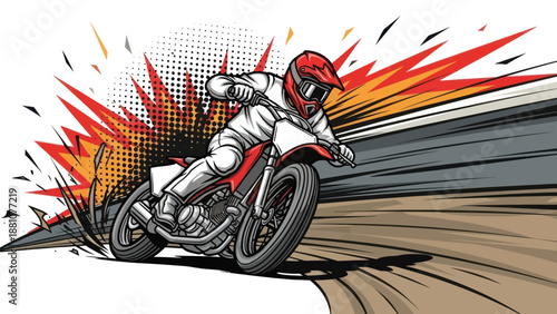 Motocross rider on motorcycle racing action and speed illustration