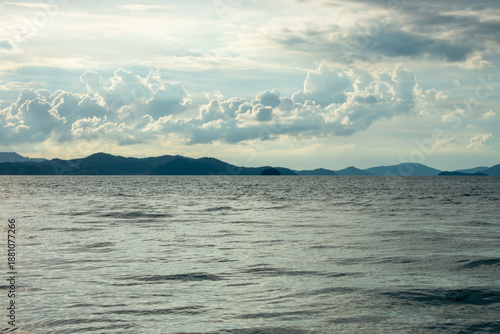 Beautiful Sunset sky, sun and clouds over Andaman Sea in Thailand. 