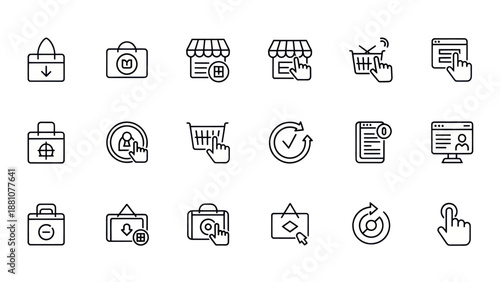 Set of e commerce icons representing online shopping and digital transactions