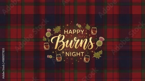 Vintage Happy Burns Night's greeting card design with festive typography and  decorations