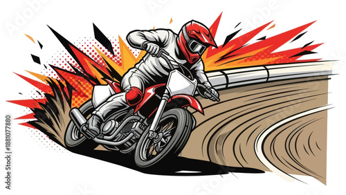 Motocross rider racing on track with speed lines and explosive effects