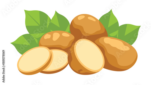 Fresh, wholesome potatoes with green leaves, a healthy and natural food ingredient.