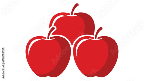 Three ripe red apples clustered together on a clean white background