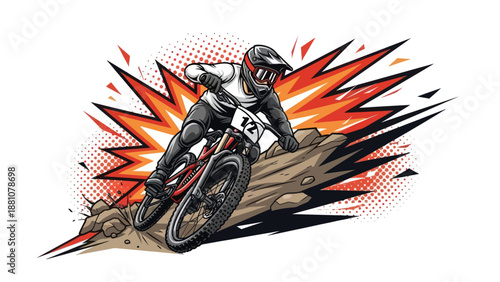 Mountain biker in action illustration dynamic composition isolated design