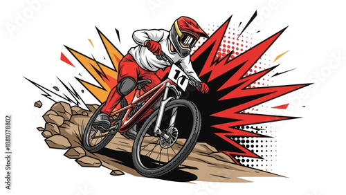 Mountain biker in action vector illustration on white background