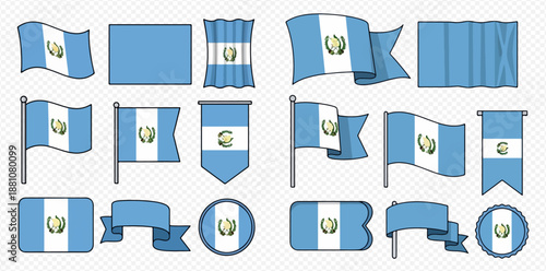 Guatemala flag vector set, various shapes and styles of the national flag of Guatemala, graphic elements for design.