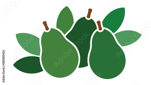 Vibrant green avocados with fresh leaves, a healthy and natural food concept.