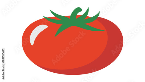 Vibrant red tomato with green stem isolated on white background, representing fresh produce and healthy eating.