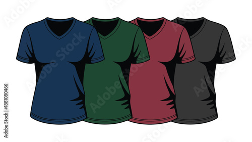 Assortment of colorful v-neck t-shirts in various shades displayed together