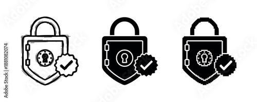 Three padlock icons with shields and checkmarks indicating security