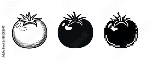 Evolution of tomato art: sketch, silhouette, and pixel styles