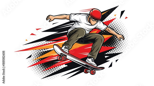 Skateboarder performing trick illustration vector design isolated