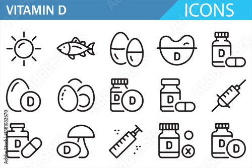 Vitamin D nutrition and medical icon collection for health awareness design