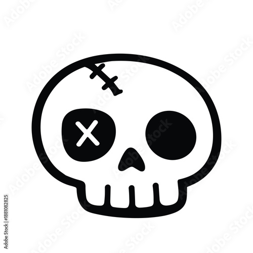 Stitched Skull Icon Cute Spooky Cartoon