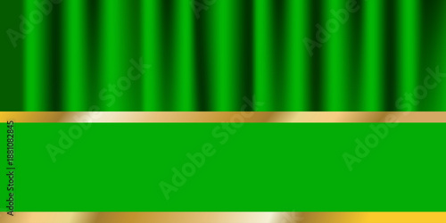 Horizontal vector illustration of green theatrical curtain with clean solid area separated at bottom for text or design. Suitable for posters, banners, presentations, and event graphics. Copy space.