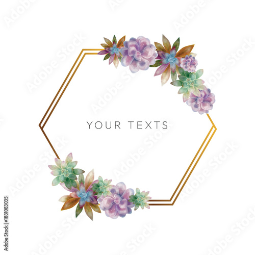 Watercolor Succulent Gold Frame Templates for Invitations and Graphic Design