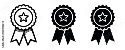 Set of three star ribbon medals in black and white design