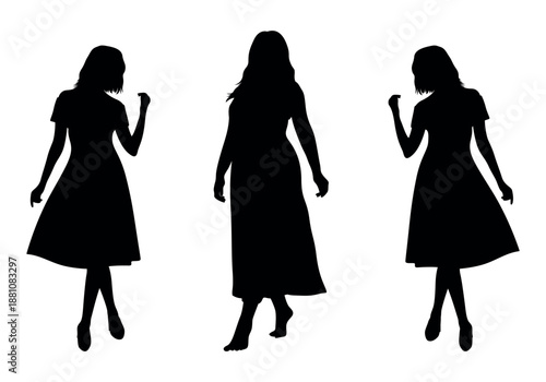 fashion girls silhouettes vector. Set of woman pointing pose silhouette illustration. Set of women pointing pose silhouette vectors. Set of women silhouettes vectors. Set of women silhouettes