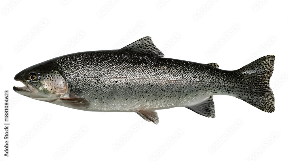 Obraz premium Whole uncooked rainbow trout isolated on a transparent background 1