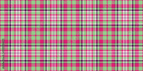 Printout vector fabric seamless, minimalist texture textile pattern. Tough tartan plaid background check in green and pink colors.
