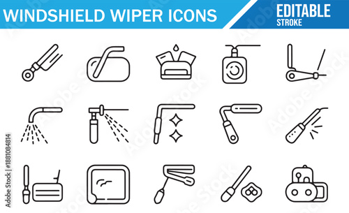 Automotive windshield wiper line icon set collection with editable stroke.