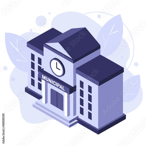 Isometric illustration of municipal building with clock tower
