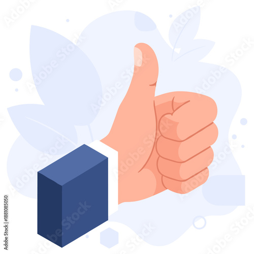 Illustrated thumbs up gesture with abstract background